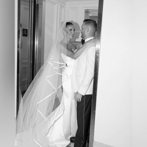 Satin Trim Cathedral Long Wedding Veil with Comb